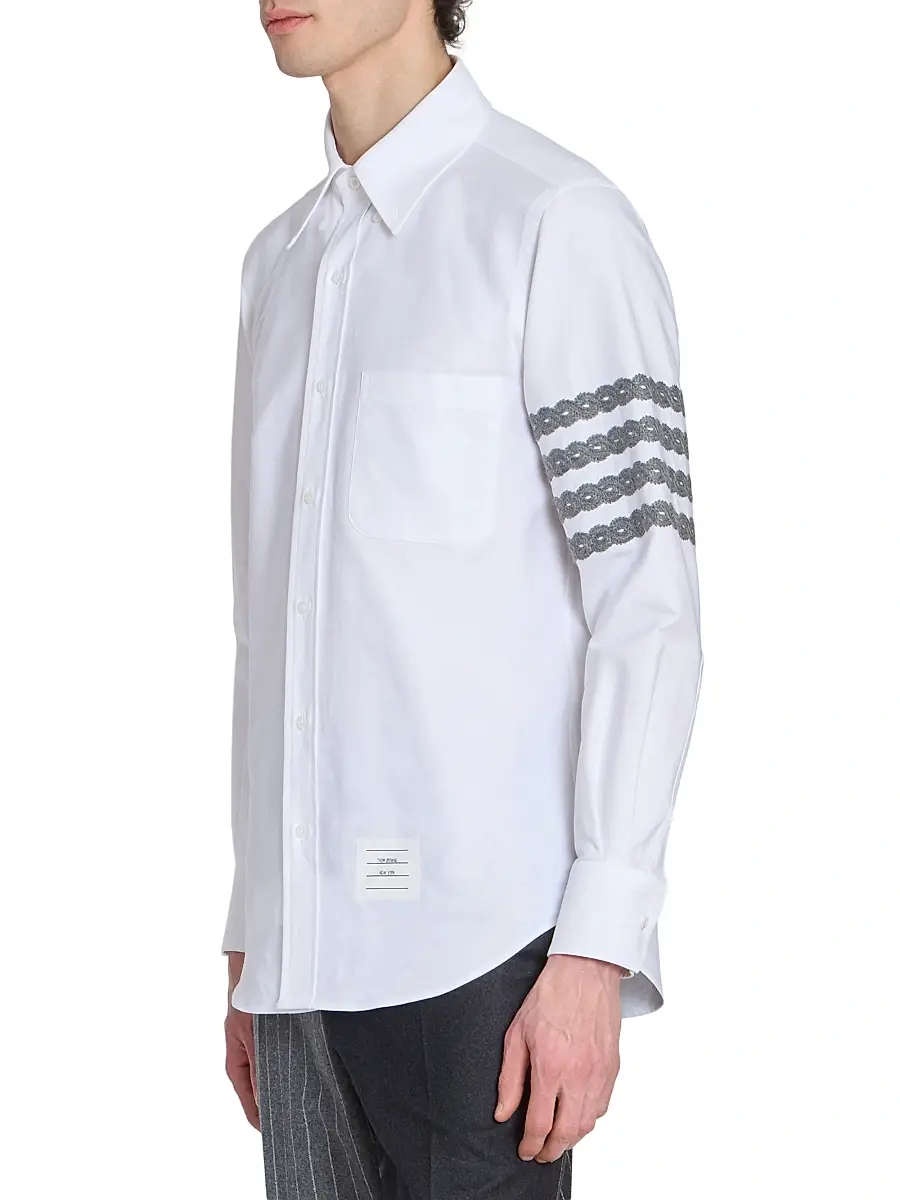 Thom Browne Men's Unraveling Cable 4-Bar Straight-Fit Oxford Shirt | Thumbnail 4
