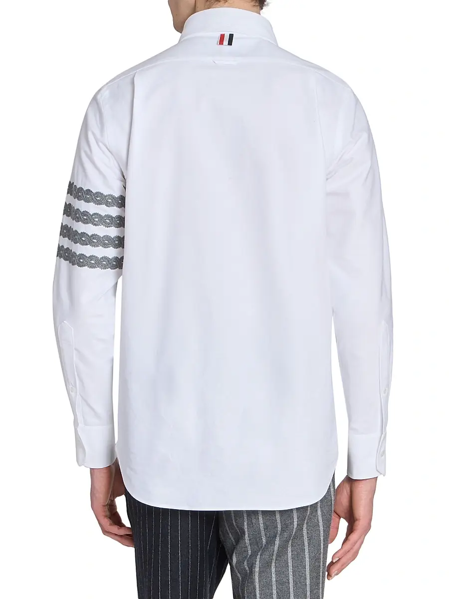 Thom Browne Men's Unraveling Cable 4-Bar Straight-Fit Oxford Shirt | Thumbnail 5