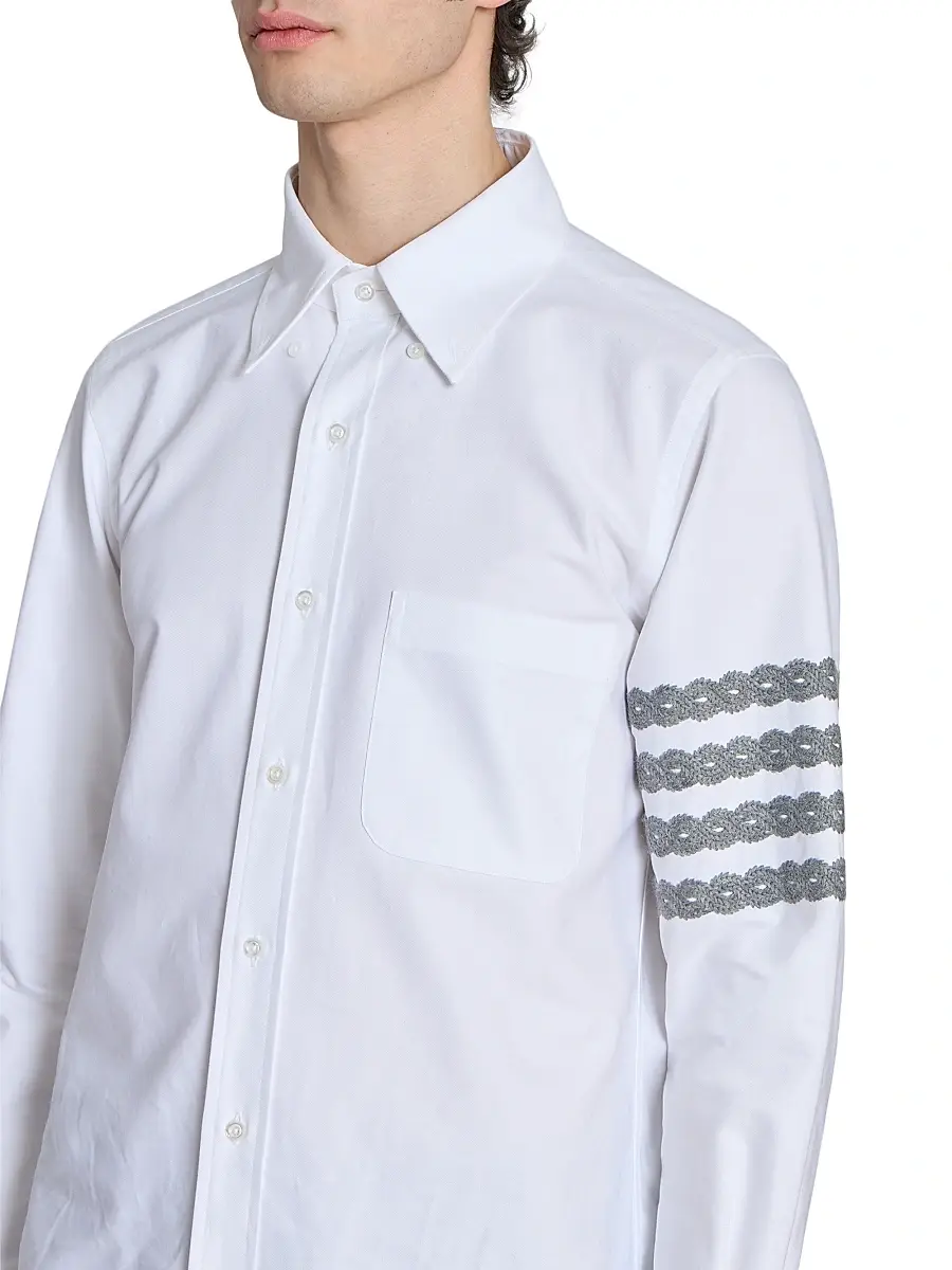 Thom Browne Men's Unraveling Cable 4-Bar Straight-Fit Oxford Shirt | Thumbnail 6