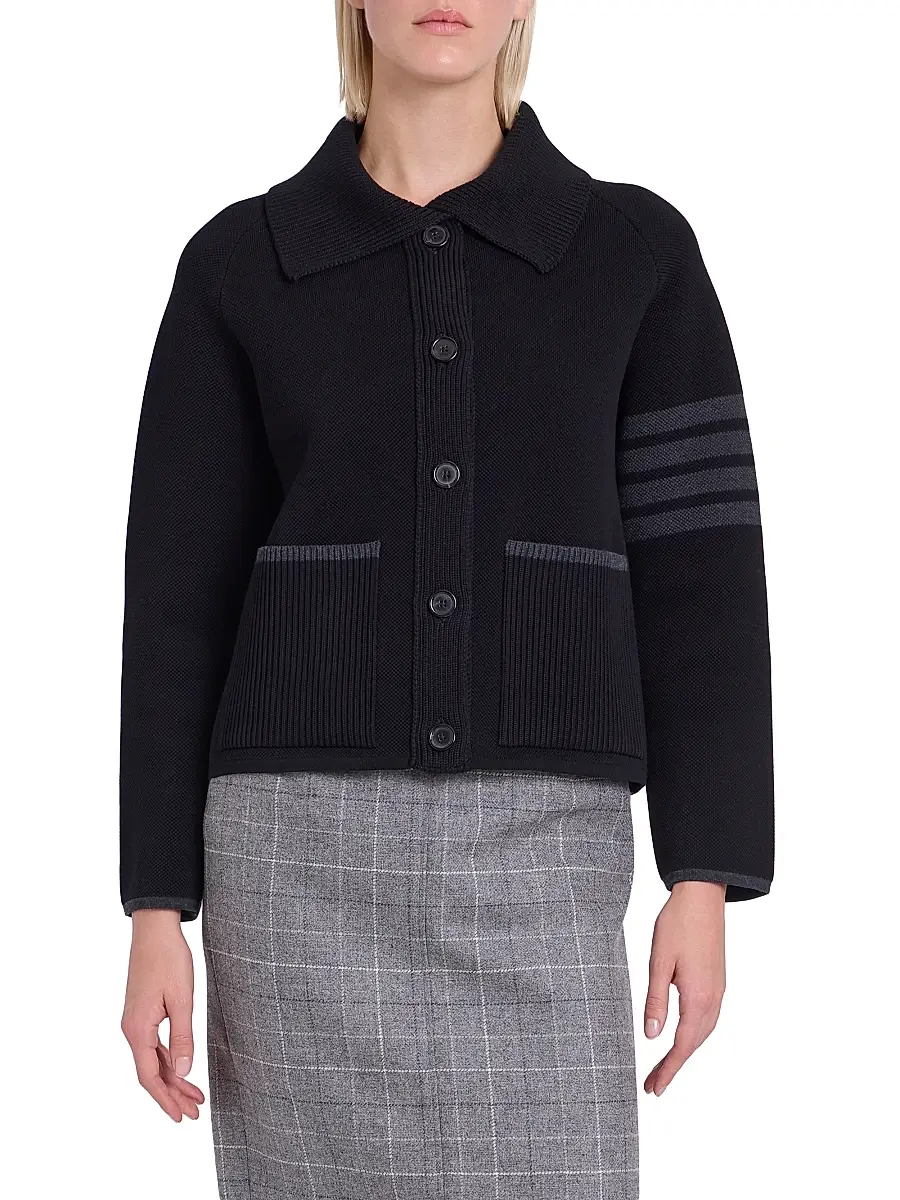 Thom Browne Women's 4-Bar Stripe Cotton Pique Hybrid Polo Jacket | Thumbnail 3