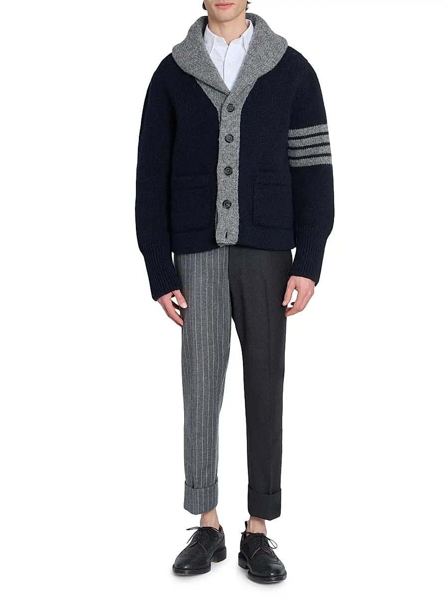 Thom Browne Men's Browne 65 Intarsia-Knit Irish Wool Cardigan | Thumbnail 2