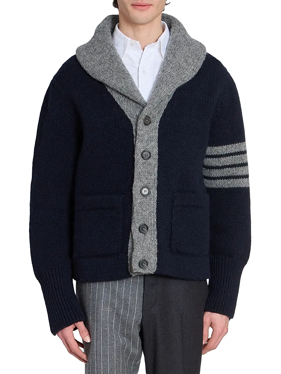 Thom Browne Men's Browne 65 Intarsia-Knit Irish Wool Cardigan | Thumbnail 3