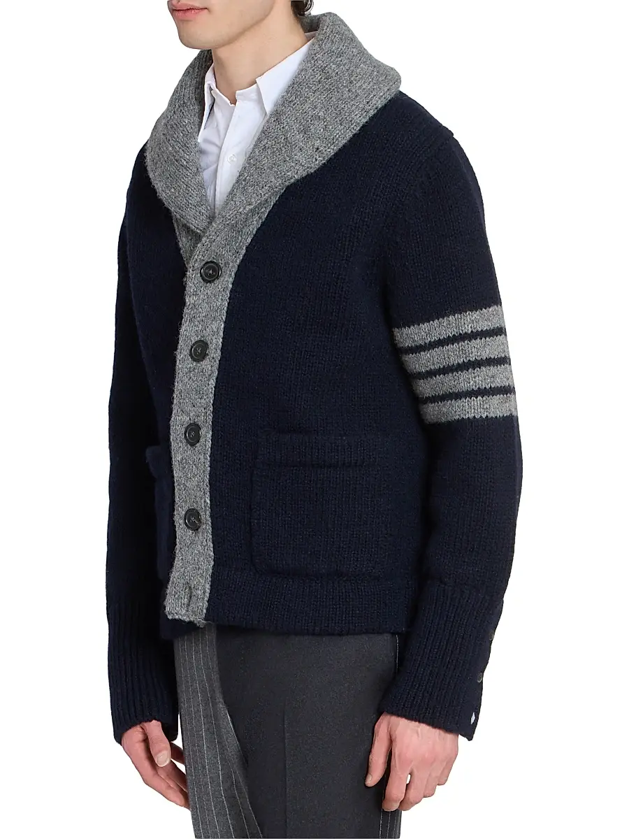 Thom Browne Men's Browne 65 Intarsia-Knit Irish Wool Cardigan | Thumbnail 4