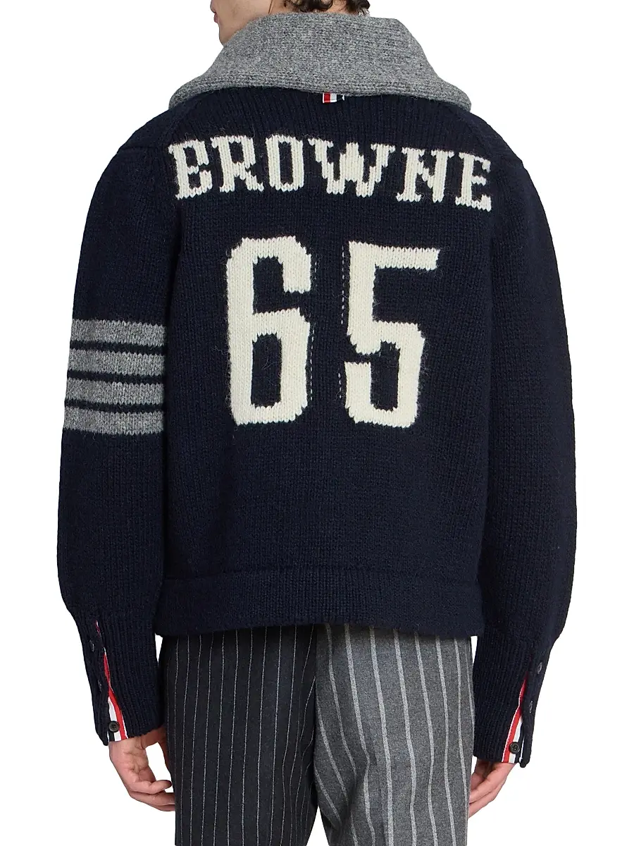 Thom Browne Men's Browne 65 Intarsia-Knit Irish Wool Cardigan | Thumbnail 5