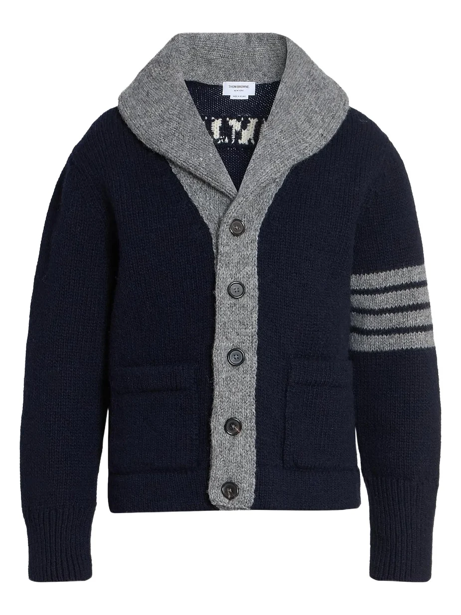 Thom Browne Men's Browne 65 Intarsia-Knit Irish Wool Cardigan
