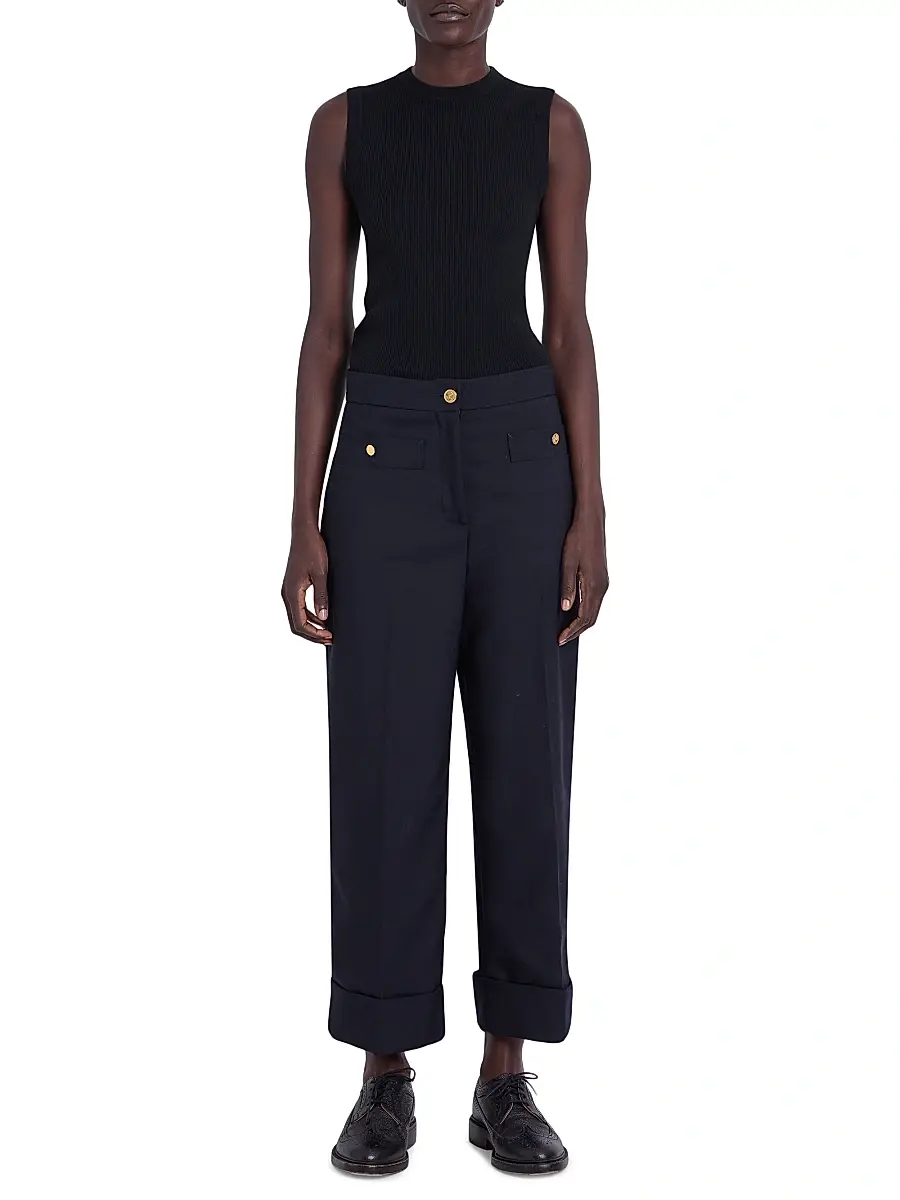Thom Browne Women's RWB Stripe Wool Rib-Stitch Shell Top | Thumbnail 2 Thom Browne Women's RWB Stripe Wool Rib-Stitch Shell Top | Thumbnail 2