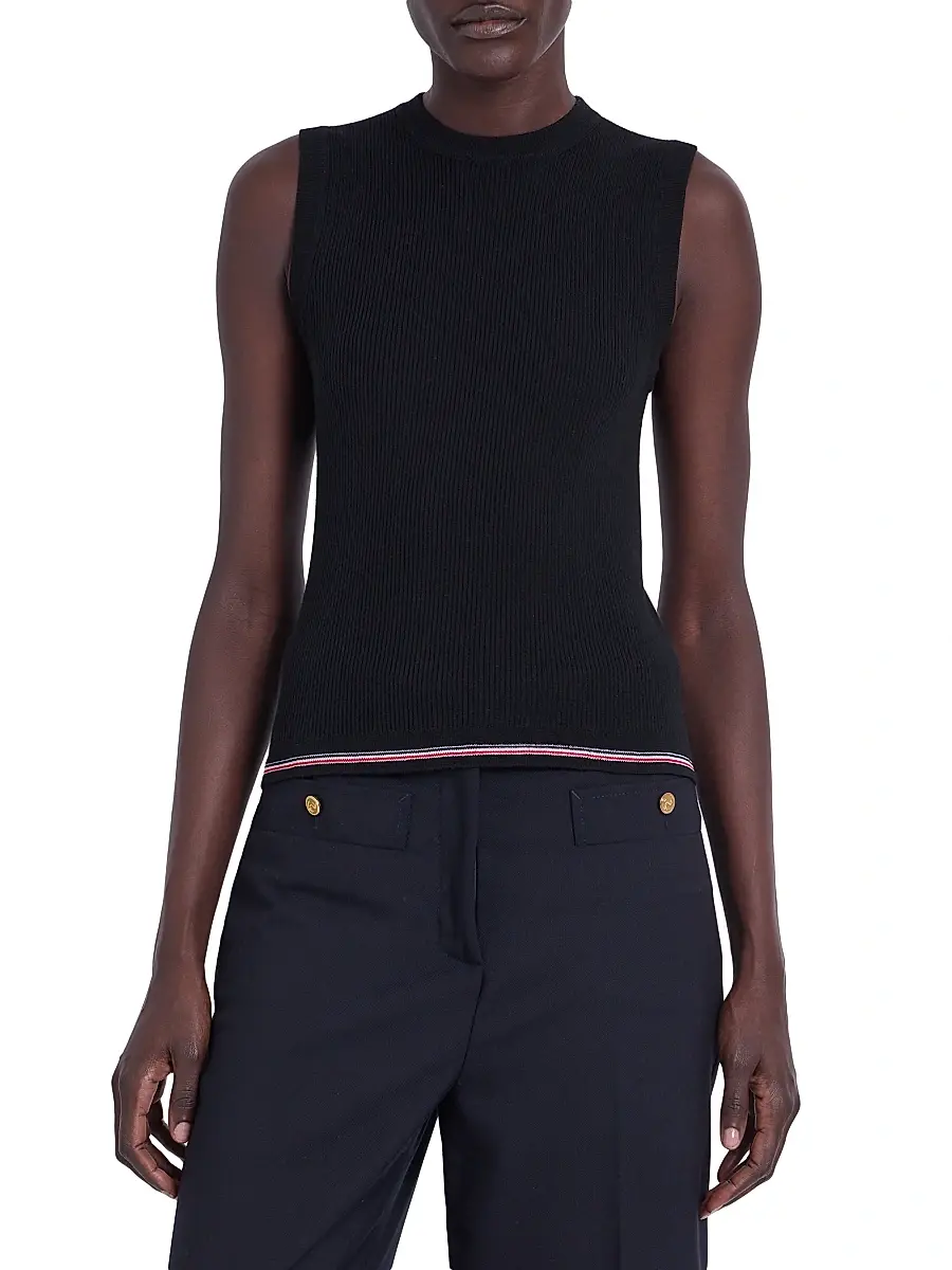 Thom Browne Women's RWB Stripe Wool Rib-Stitch Shell Top | Thumbnail 3 Thom Browne Women's RWB Stripe Wool Rib-Stitch Shell Top | Thumbnail 3