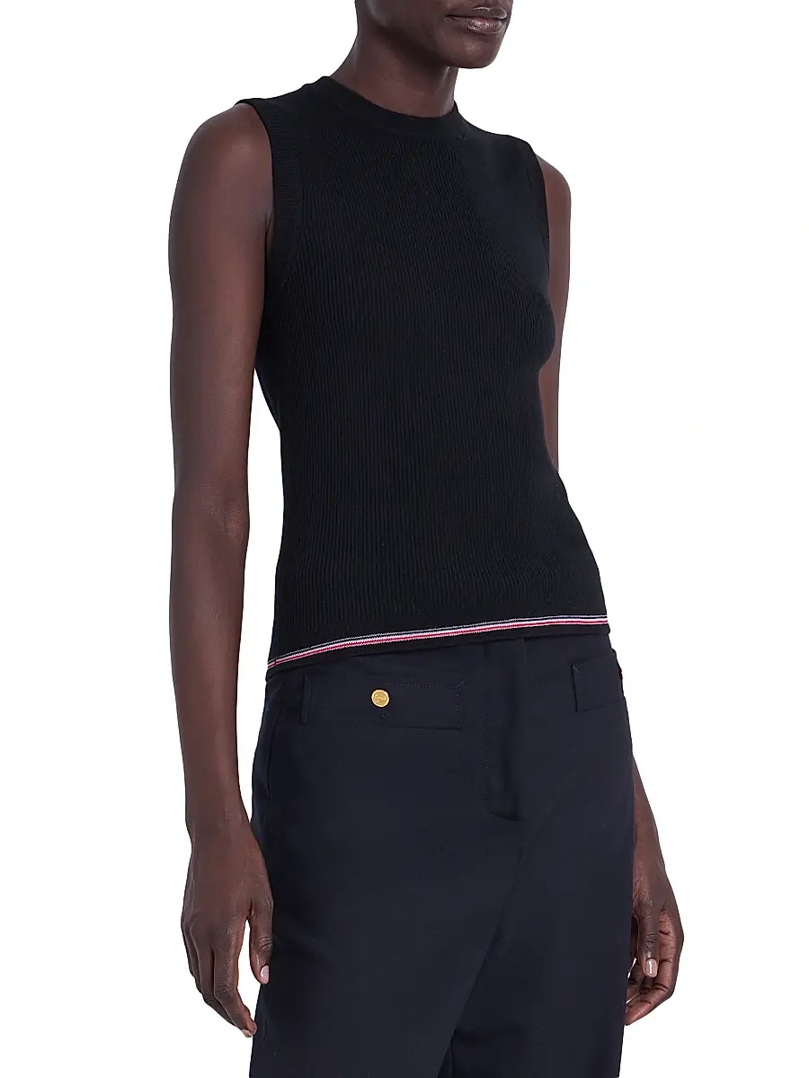Thom Browne Women's RWB Stripe Wool Rib-Stitch Shell Top | Thumbnail 4 Thom Browne Women's RWB Stripe Wool Rib-Stitch Shell Top | Thumbnail 4