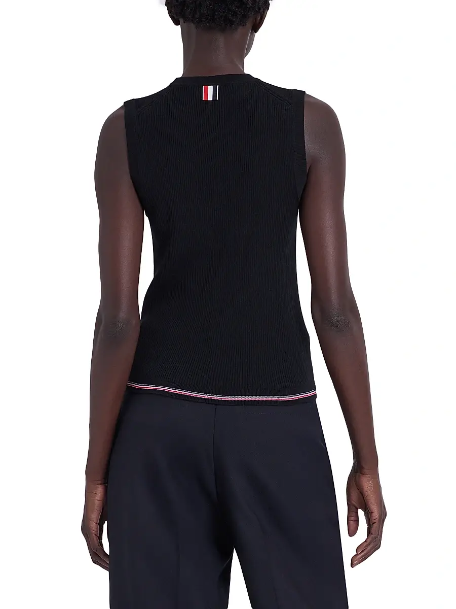 Thom Browne Women's RWB Stripe Wool Rib-Stitch Shell Top | Thumbnail 5 Thom Browne Women's RWB Stripe Wool Rib-Stitch Shell Top | Thumbnail 5