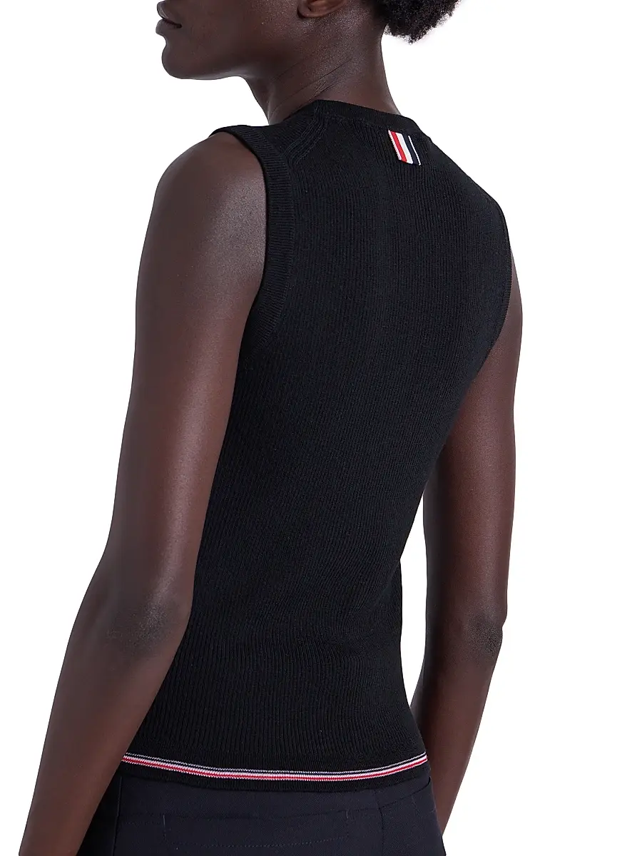 Thom Browne Women's RWB Stripe Wool Rib-Stitch Shell Top | Thumbnail 6 Thom Browne Women's RWB Stripe Wool Rib-Stitch Shell Top | Thumbnail 6