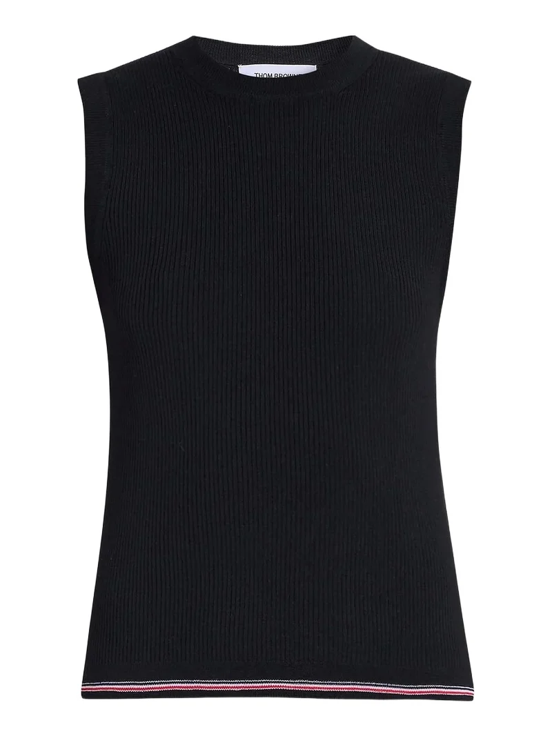 Thom Browne Women's RWB Stripe Wool Rib-Stitch Shell Top