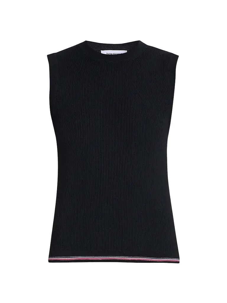 Thom Browne Women's RWB Stripe Wool Rib-Stitch Shell Top - Black | Image 1 Thom Browne Women's RWB Stripe Wool Rib-Stitch Shell Top - Black | Image 1