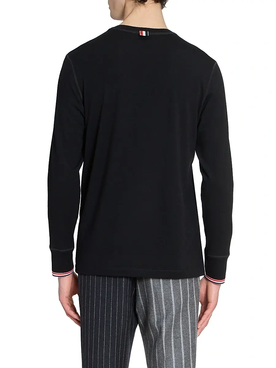 Thom Browne Men's RWB Tipping Stripe Wool Jersey Henley Shirt | Thumbnail 5 Thom Browne Men's RWB Tipping Stripe Wool Jersey Henley Shirt | Thumbnail 5