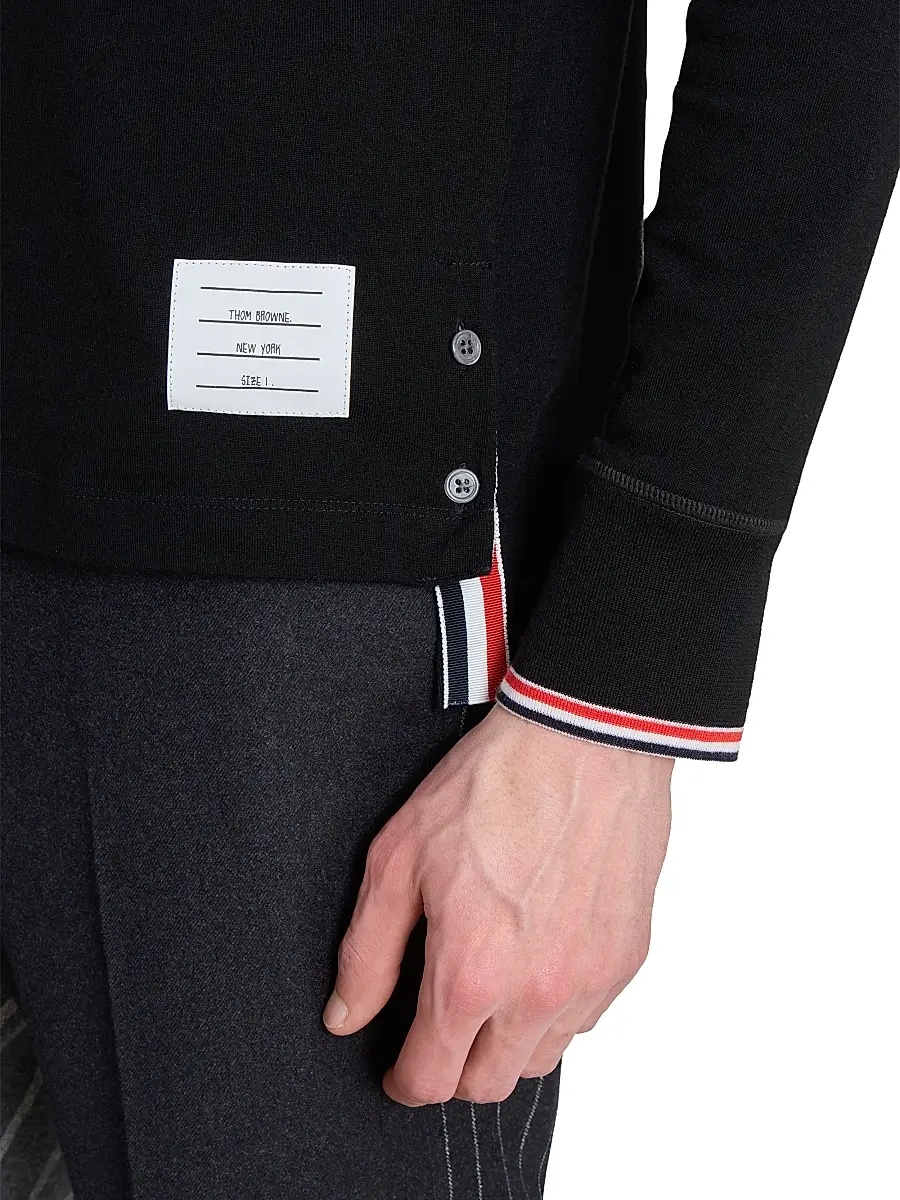 Thom Browne Men's RWB Tipping Stripe Wool Jersey Henley Shirt | Thumbnail 6 Thom Browne Men's RWB Tipping Stripe Wool Jersey Henley Shirt | Thumbnail 6