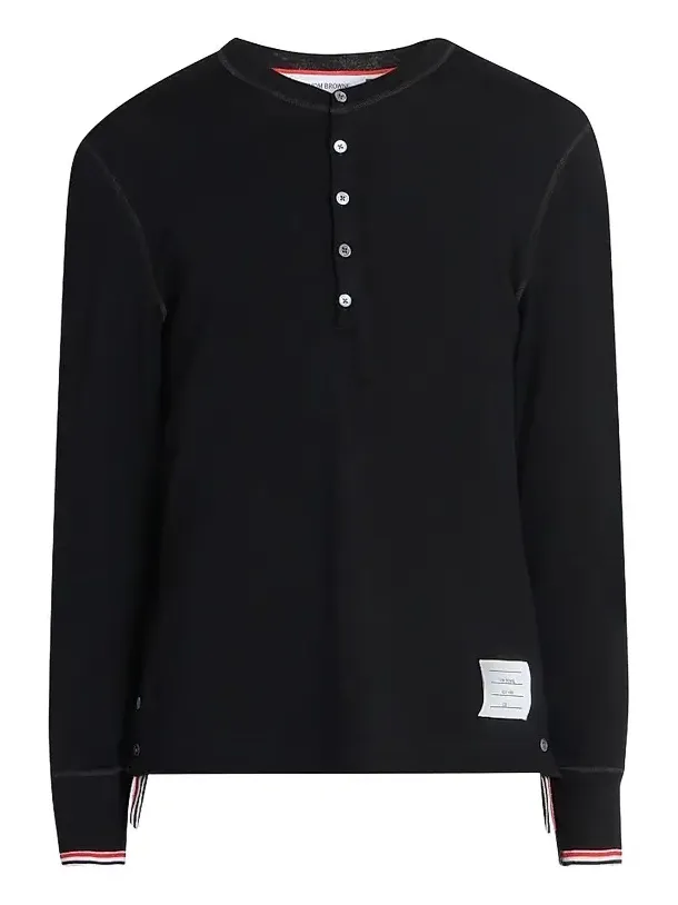 Thom Browne Men's RWB Tipping Stripe Wool Jersey Henley Shirt