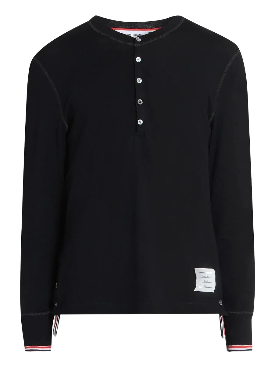 Thom Browne Men's RWB Tipping Stripe Wool Jersey Henley Shirt