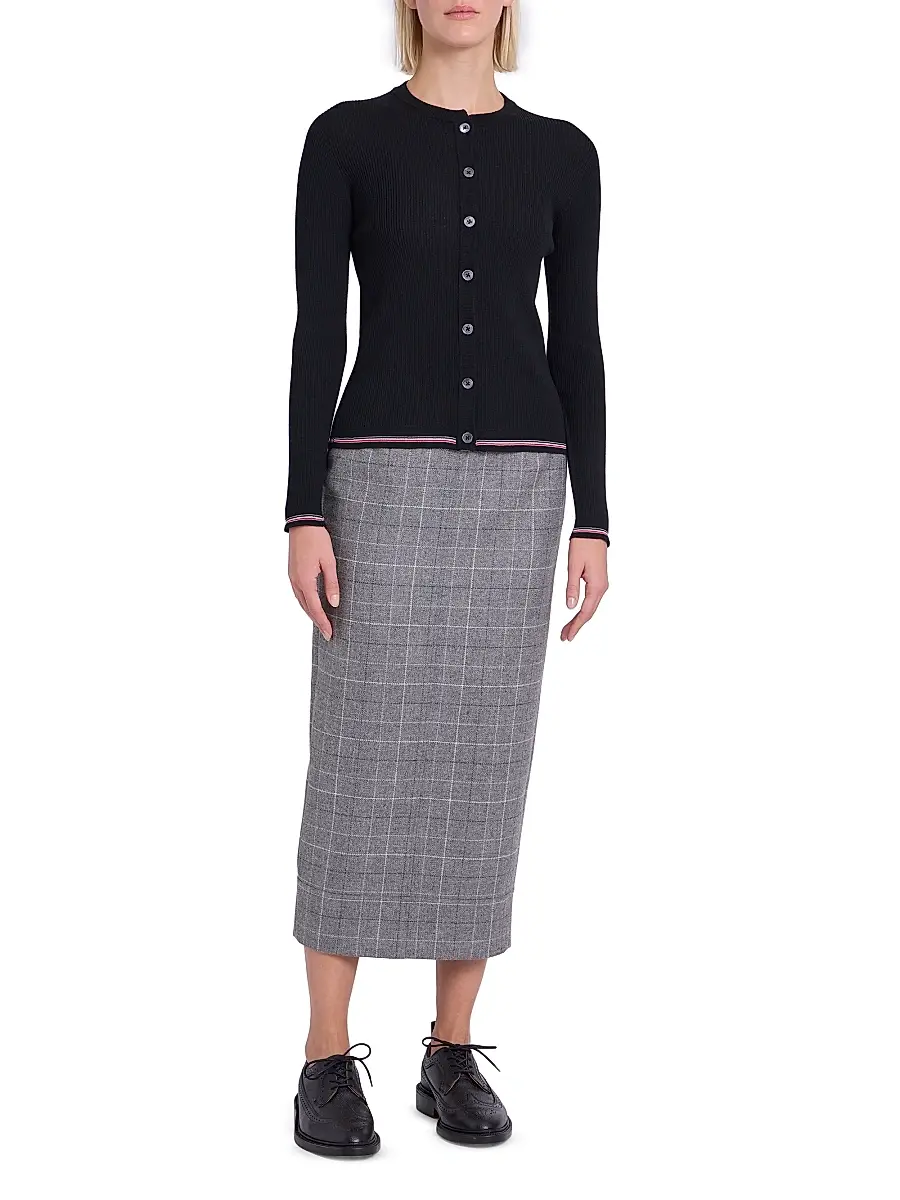 Thom Browne Women's RWB Rib-Stitch Wool Cardigan | Thumbnail 2 Thom Browne Women's RWB Rib-Stitch Wool Cardigan | Thumbnail 2