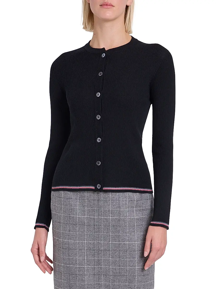 Thom Browne Women's RWB Rib-Stitch Wool Cardigan | Thumbnail 3 Thom Browne Women's RWB Rib-Stitch Wool Cardigan | Thumbnail 3
