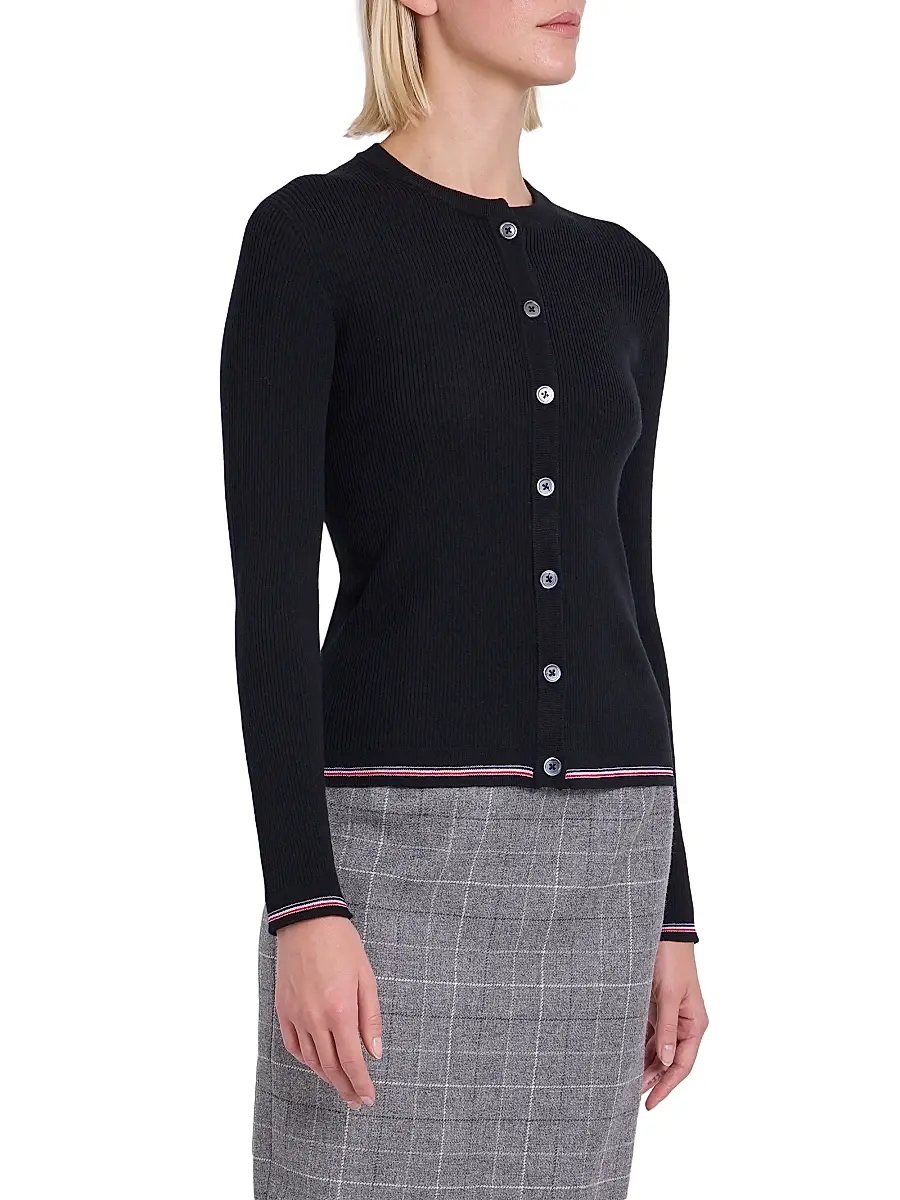 Thom Browne Women's RWB Rib-Stitch Wool Cardigan | Thumbnail 4 Thom Browne Women's RWB Rib-Stitch Wool Cardigan | Thumbnail 4