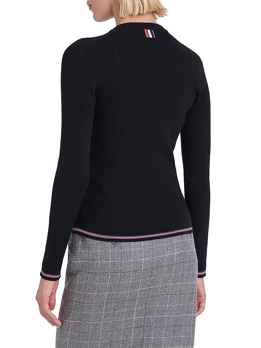 Thom Browne Women's RWB Rib-Stitch Wool Cardigan | Thumbnail 5 Thom Browne Women's RWB Rib-Stitch Wool Cardigan | Thumbnail 5