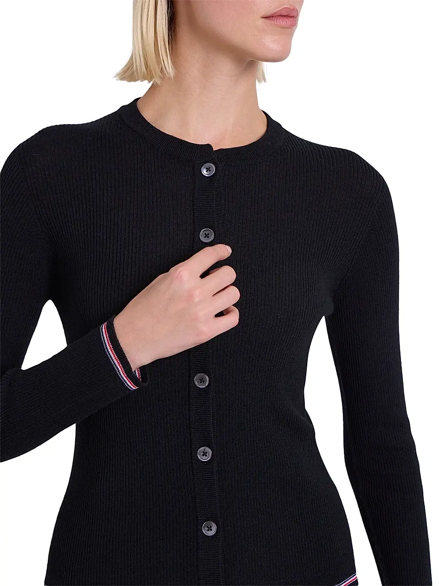 Thom Browne Women's RWB Rib-Stitch Wool Cardigan | Thumbnail 6 Thom Browne Women's RWB Rib-Stitch Wool Cardigan | Thumbnail 6