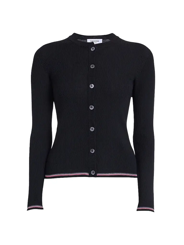 Thom Browne Women's RWB Rib-Stitch Wool Cardigan - Black | Image 1 Thom Browne Women's RWB Rib-Stitch Wool Cardigan - Black | Image 1