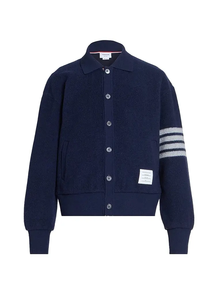 Thom Browne Men's Wool Fleece Collared Jacket - Navy - Size XL | Image 1 Thom Browne Men's Wool Fleece Collared Jacket - Navy - Size XL | Image 1