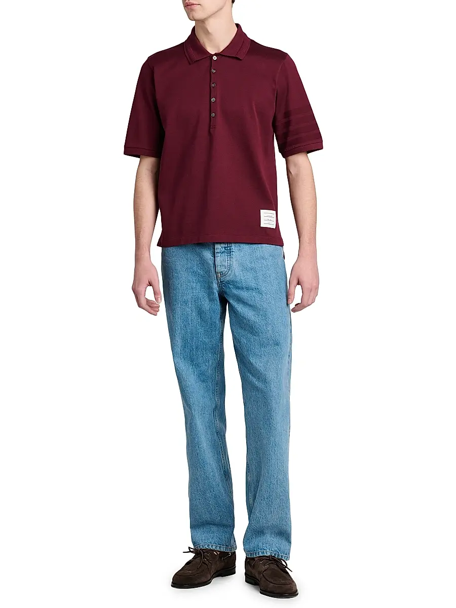 Thom Browne Men's Tonal Ottoman 4 Bar Cotton Polo Shirt | Thumbnail 2