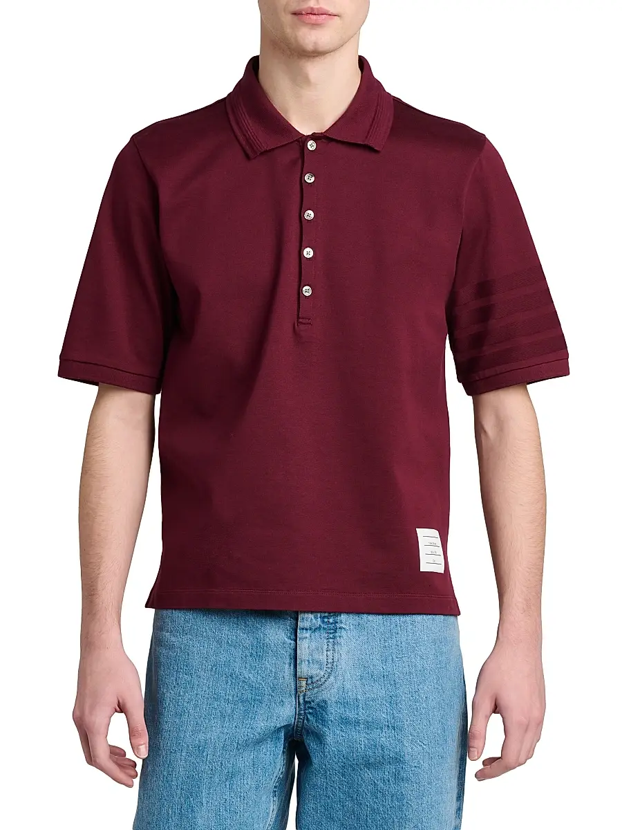 Thom Browne Men's Tonal Ottoman 4 Bar Cotton Polo Shirt | Thumbnail 3