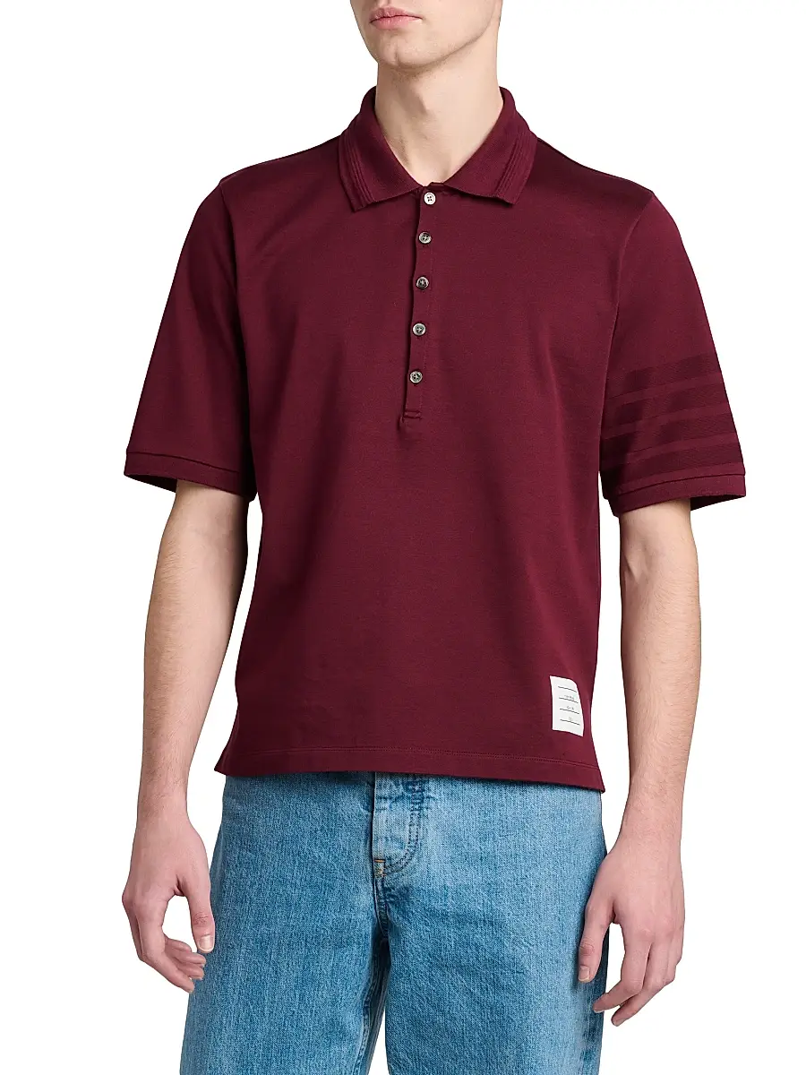 Thom Browne Men's Tonal Ottoman 4 Bar Cotton Polo Shirt | Thumbnail 4