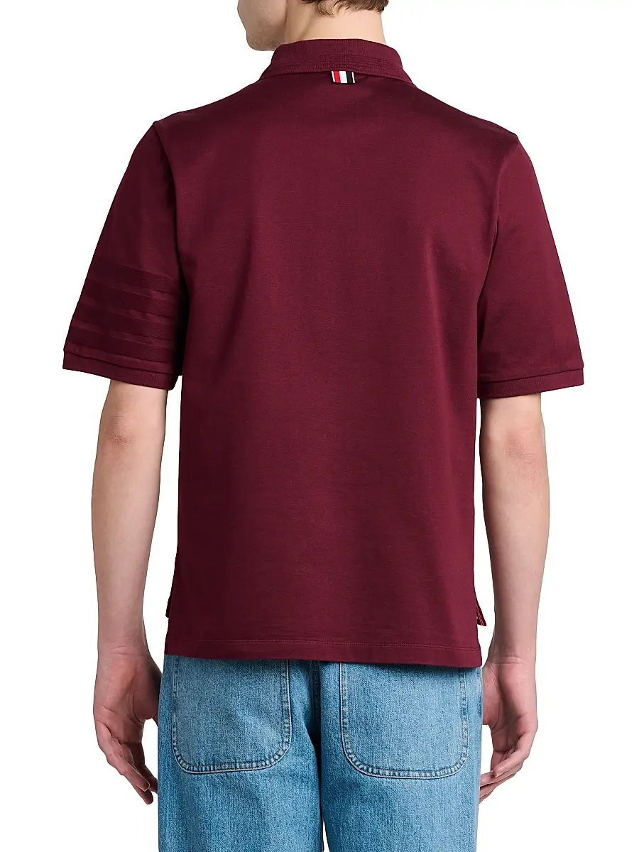 Thom Browne Men's Tonal Ottoman 4 Bar Cotton Polo Shirt | Thumbnail 5