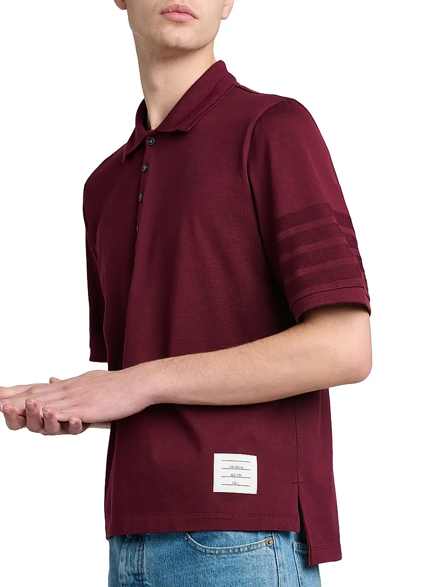 Thom Browne Men's Tonal Ottoman 4 Bar Cotton Polo Shirt | Thumbnail 6
