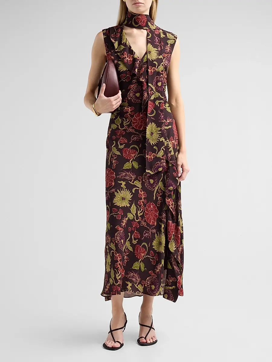 TANYA TAYLOR Women's Amelia Floral V-Neck Midi Dress | Thumbnail 2