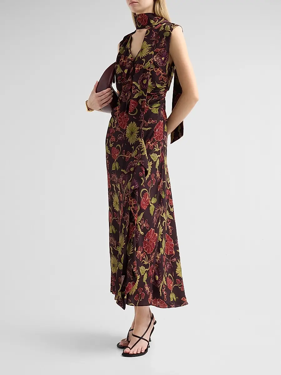 TANYA TAYLOR Women's Amelia Floral V-Neck Midi Dress | Thumbnail 4