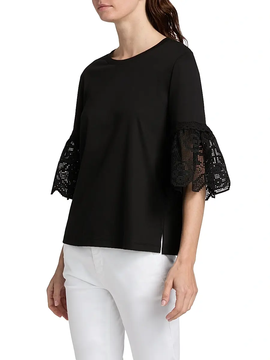 Kobi Halperin Women's Amanda Lace-Trimmed Cotton T-Shirt | Thumbnail 4 Kobi Halperin Women's Amanda Lace-Trimmed Cotton T-Shirt | Thumbnail 4