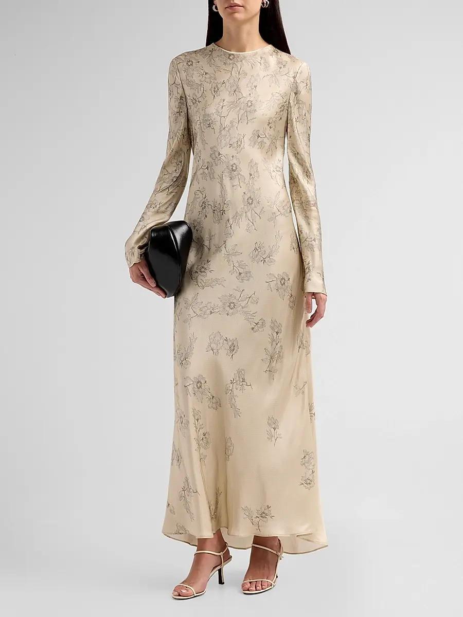 Alberta Ferretti Women's Floral Satin Maxi Dress | Thumbnail 4 Alberta Ferretti Women's Floral Satin Maxi Dress | Thumbnail 4