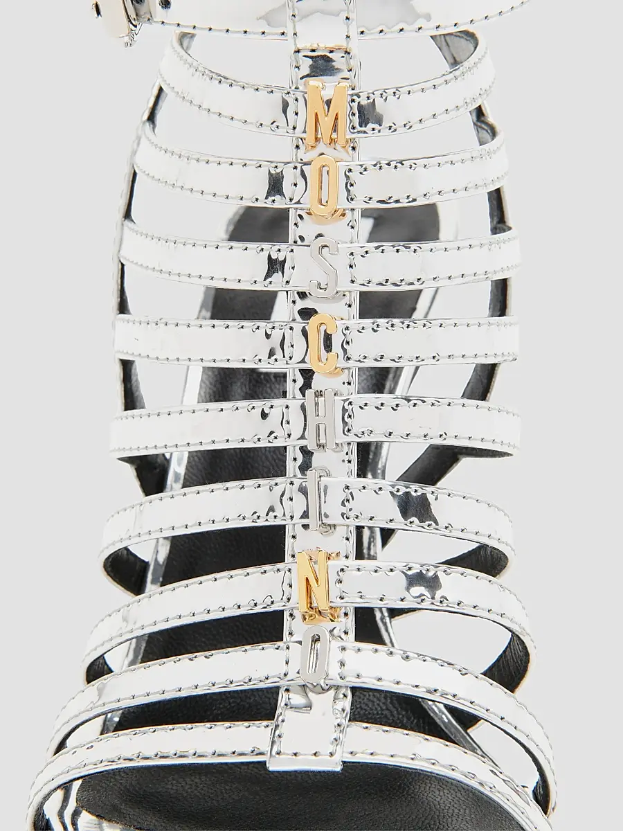 MOSCHINO Women's 100MM Logo Lettering Stiletto Sandals | Thumbnail 5