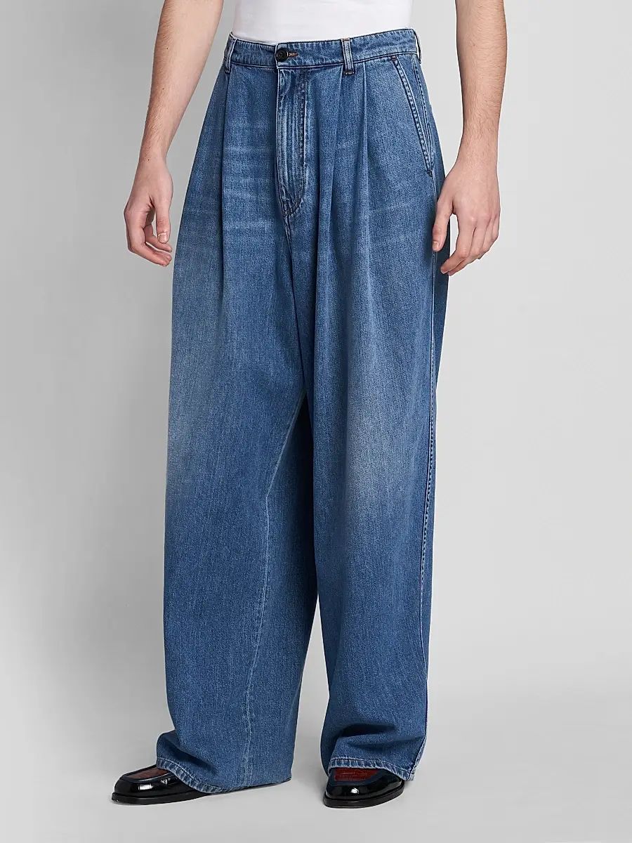 Marni Men's Pleated-Front High-Rise Wide-Leg Jeans | Thumbnail 4 Marni Men's Pleated-Front High-Rise Wide-Leg Jeans | Thumbnail 4