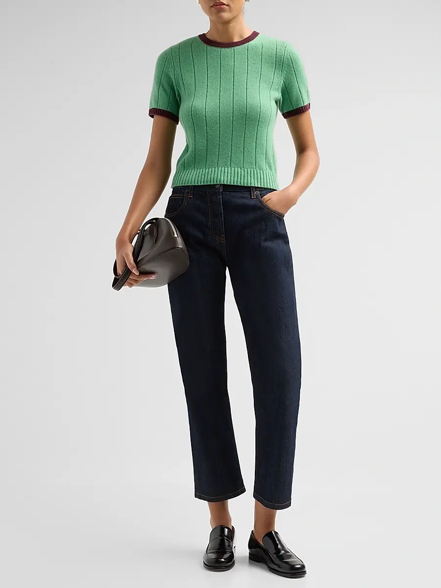 Guest In Residence Women's Rib Ringer Cashmere T-Shirt | Thumbnail 2 Guest In Residence Women's Rib Ringer Cashmere T-Shirt | Thumbnail 2