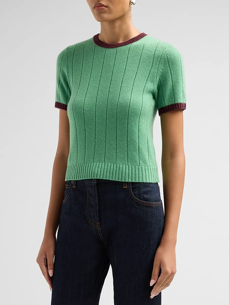 Guest In Residence Women's Rib Ringer Cashmere T-Shirt | Thumbnail 4 Guest In Residence Women's Rib Ringer Cashmere T-Shirt | Thumbnail 4