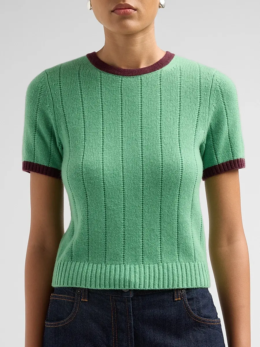 Guest In Residence Women's Rib Ringer Cashmere T-Shirt | Thumbnail 5 Guest In Residence Women's Rib Ringer Cashmere T-Shirt | Thumbnail 5