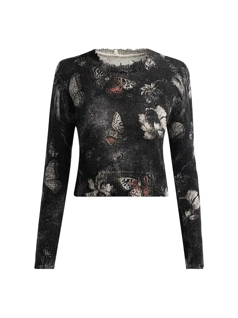 R13 Women's Printed Baby Crewneck Sweater - Red Grey Black Butterfly - Size XS | Image 1 R13 Women's Printed Baby Crewneck Sweater - Red Grey Black Butterfly - Size XS | Image 1
