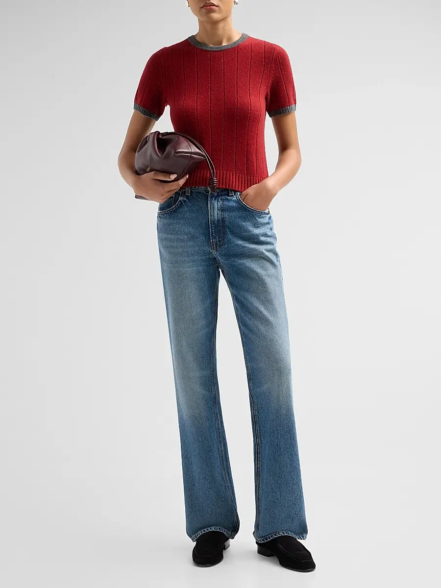 Guest In Residence Women's Rib Ringer Cashmere T-Shirt | Thumbnail 2 Guest In Residence Women's Rib Ringer Cashmere T-Shirt | Thumbnail 2