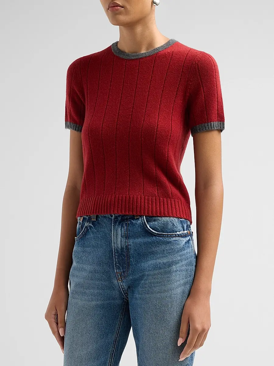 Guest In Residence Women's Rib Ringer Cashmere T-Shirt | Thumbnail 4 Guest In Residence Women's Rib Ringer Cashmere T-Shirt | Thumbnail 4
