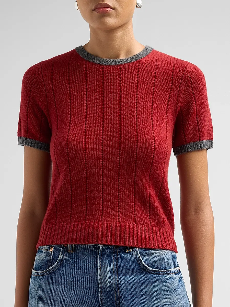 Guest In Residence Women's Rib Ringer Cashmere T-Shirt | Thumbnail 5 Guest In Residence Women's Rib Ringer Cashmere T-Shirt | Thumbnail 5