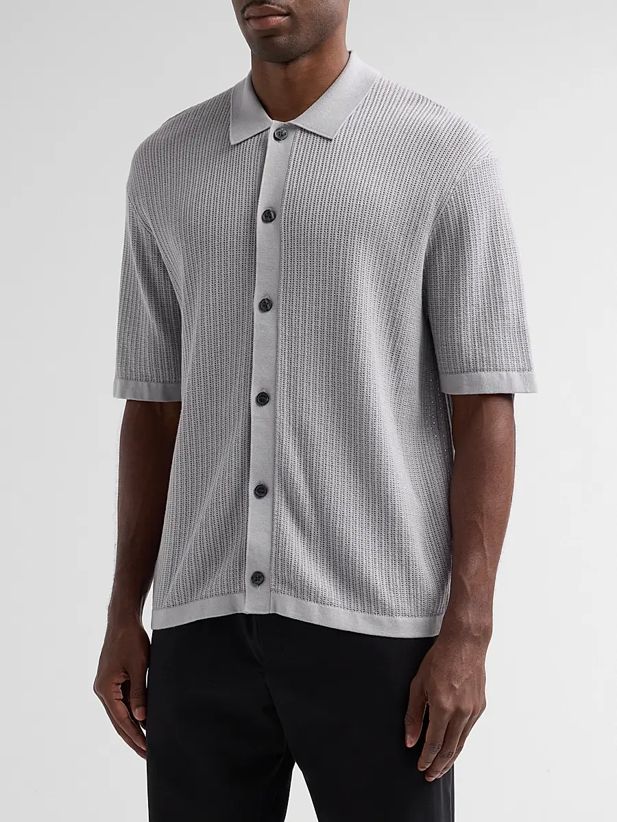 Theory Men's Textured Cotton Knit Short-Sleeve Shirt | Thumbnail 4 Theory Men's Textured Cotton Knit Short-Sleeve Shirt | Thumbnail 4