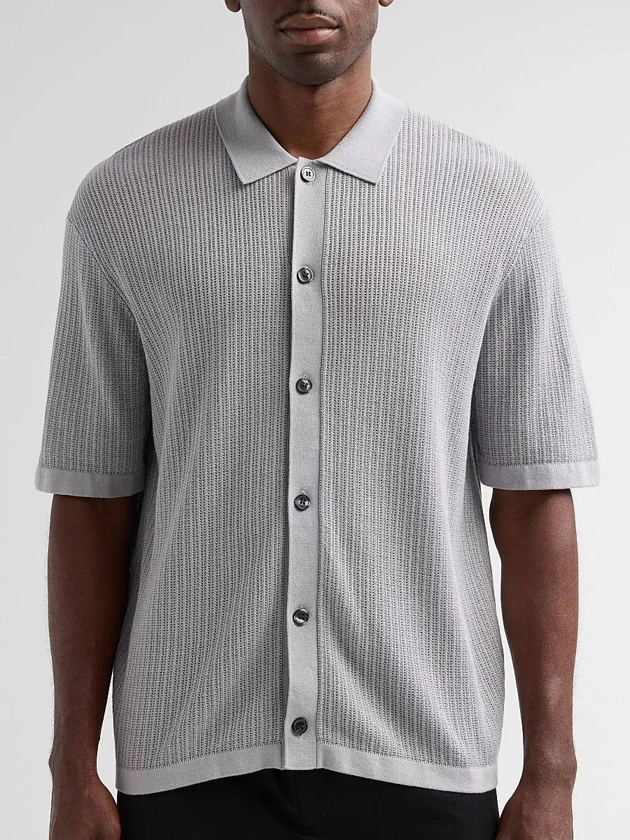 Theory Men's Textured Cotton Knit Short-Sleeve Shirt | Thumbnail 5 Theory Men's Textured Cotton Knit Short-Sleeve Shirt | Thumbnail 5