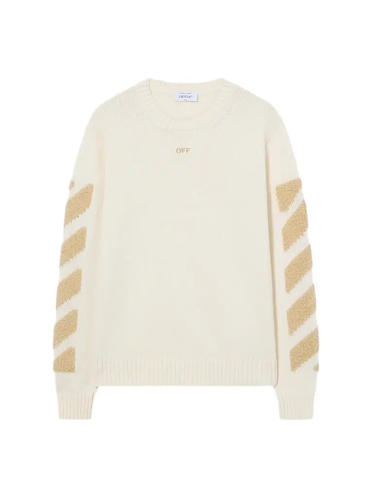 Off-White Men's Diag Arrow Fuzzy Knit Crewneck Sweater - Cream - Size XXL | Image 1 Off-White Men's Diag Arrow Fuzzy Knit Crewneck Sweater - Cream - Size XXL | Image 1