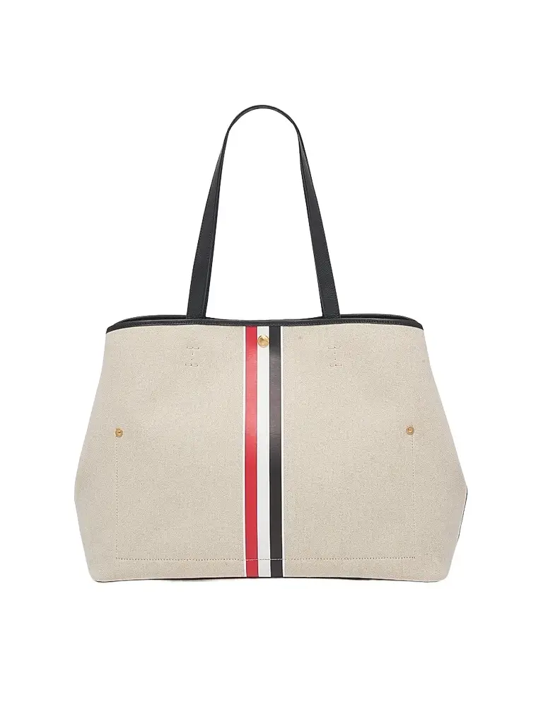 Thom Browne Men's Striped Canvas Horizontal Tote Bag - Black | Image 1 Thom Browne Men's Striped Canvas Horizontal Tote Bag - Black | Image 1