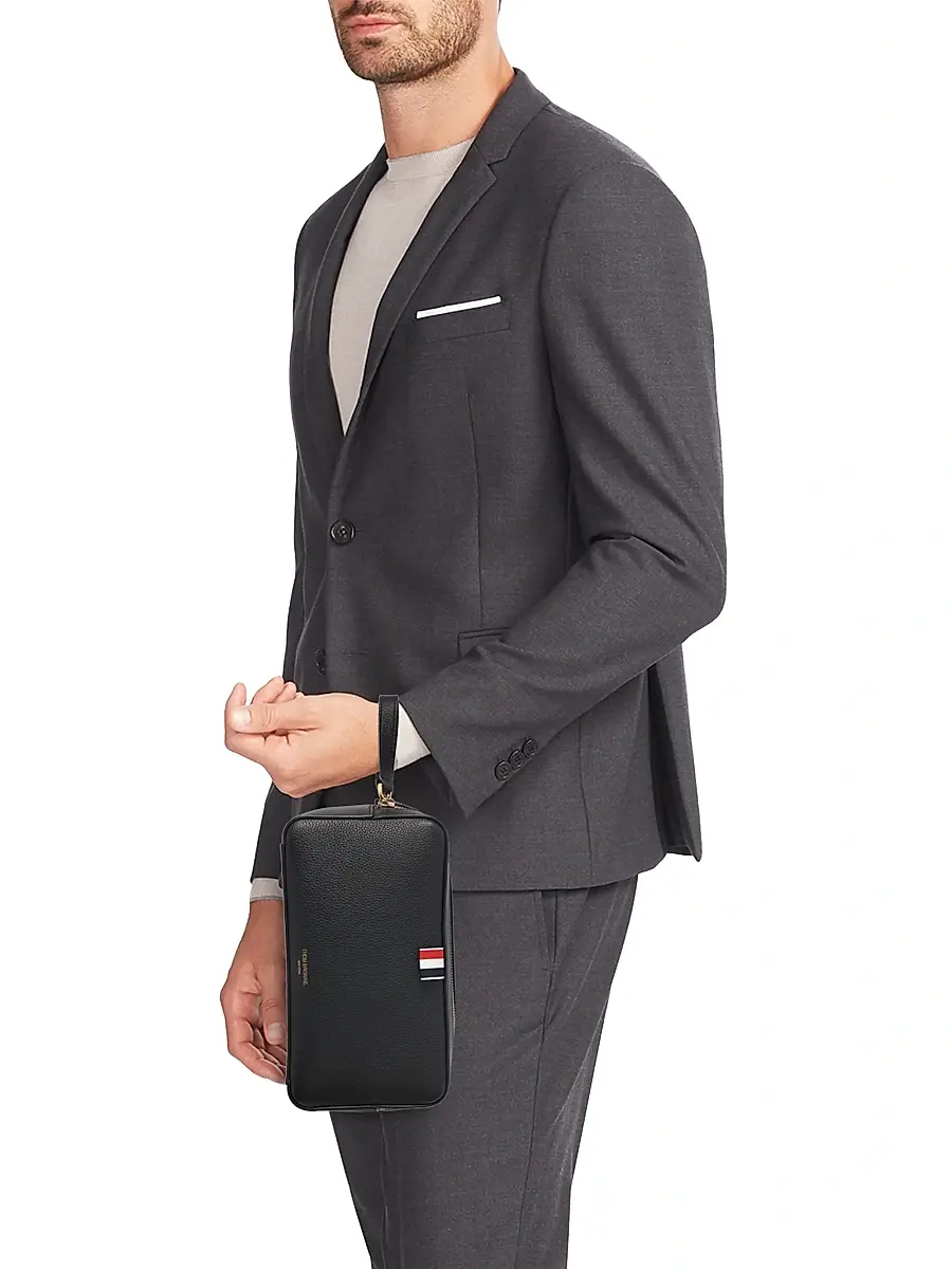 Thom Browne Pebble Grain Leather Cosmetic Bag | Thumbnail 2 Thom Browne Pebble Grain Leather Cosmetic Bag | Thumbnail 2